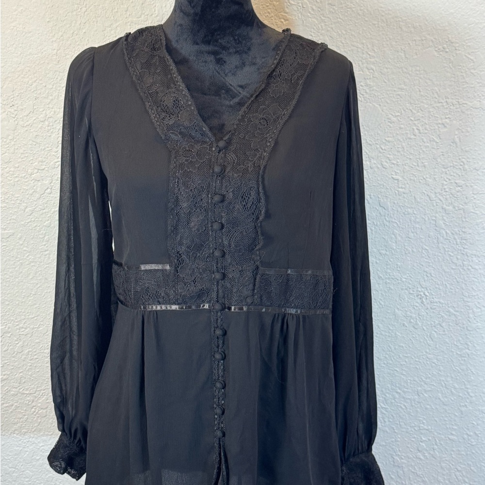 Nine‎ West Black Lace Blouse long sleeve
